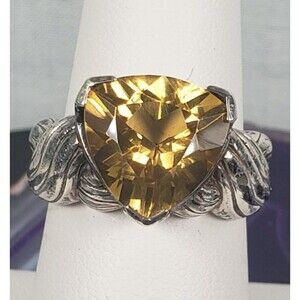 Vtg Signed CID 925 Trillion Cut Citrine Ring Size 7.25